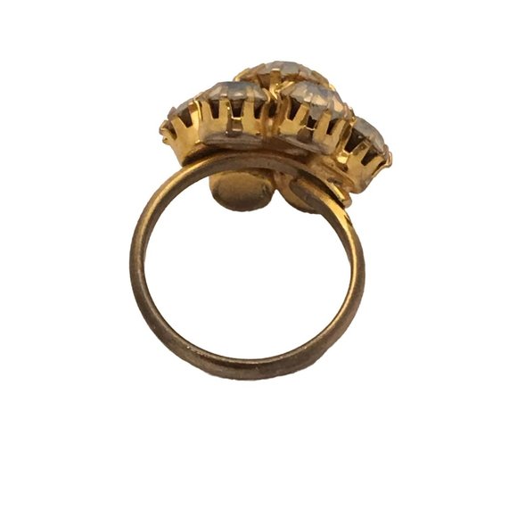 Mysterious Opal Rhinestones Cocktail Ring Lovely Design Vintage Costume Jewelry - Picture 4 of 7